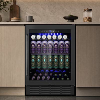 24-inch 210 Can Freestanding/Built-in Beverage Cooler - Energy Efficient, Quiet, Home Bar Fridge with Safety Lock