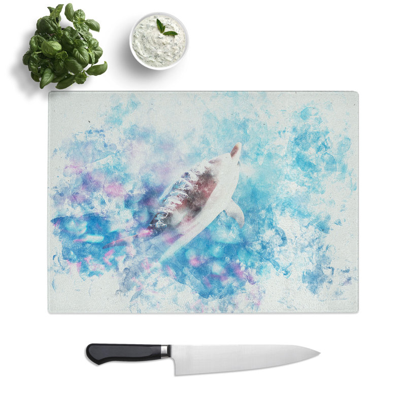 Tempered Glass Swimming Dolphin Chopping Board, 20 cm x 28.5 cm