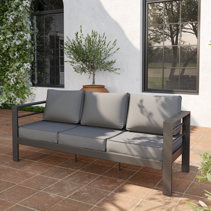 Canapé en aluminium pour 3 personnes avec coussin, Gris foncé, Gris anthracite