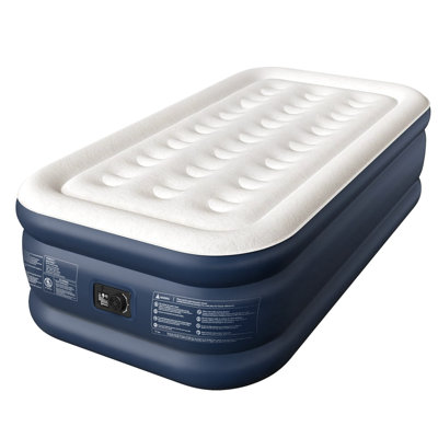 Matelas gonflable simple 18 po CHERIMOR, pompe électrique intégrée incluse, étui de transport inclus, chambre simple, utilisation intérieure / extérieure, capacité de 500 lb, bleu