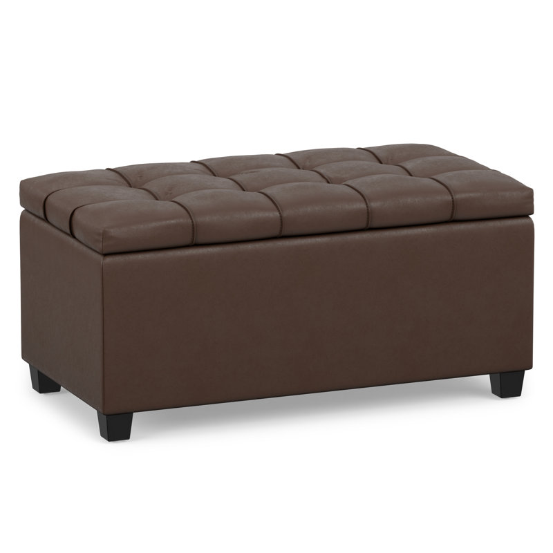 Sienna 33"W Upholstered Vegan Leather Transitional Rectangular Storage Ottoman Bench with Tufted Styling