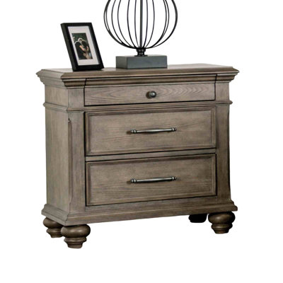 Nightstand With Aged Oak Finish, Round Knob, Ball Bearing Glide, And Bun Feet For Transitional Bedroom Decor | Gift Idea