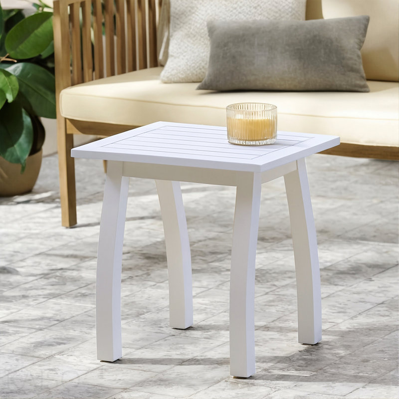 Table de bout rectangulaire en bois d'acacia blanc pu, table de bout rectangulaire résistante aux intempéries pour patio, jardin, pelouse et salon (pu blanc)