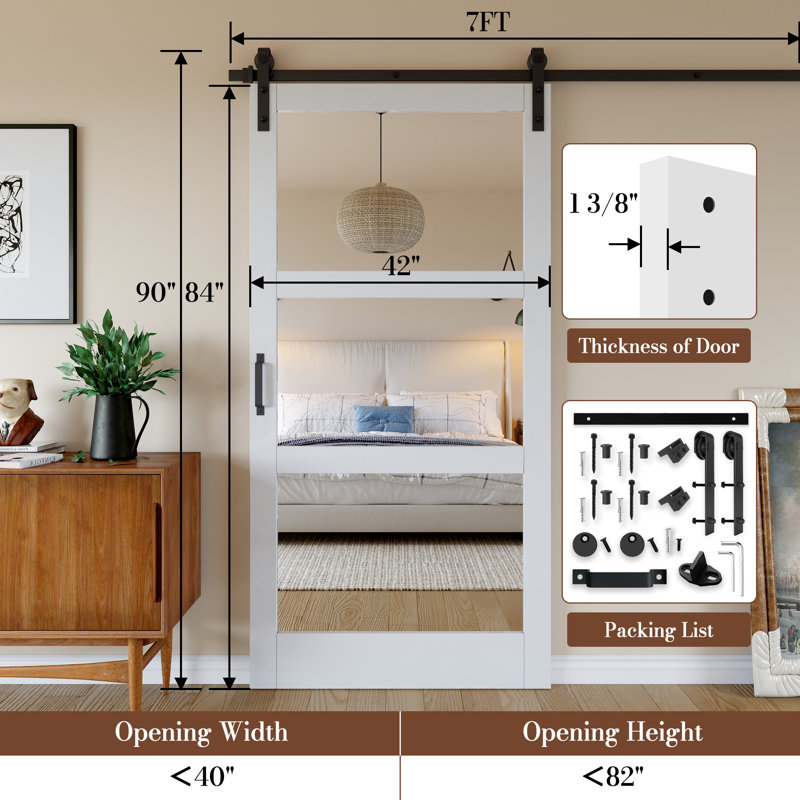 Conception pré-percée, porte de grange coulissante en bois manufacturé en verre H 84 po avec 𝗦𝗼𝗳𝘁 𝗖𝗹𝗼𝘀𝗲 et quincaillerie