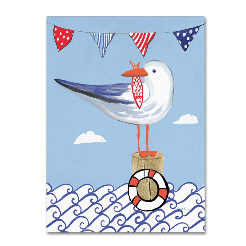 'Coastal Bird II on Blue' Print on Wrapped Canvas, 19" H x 14" W