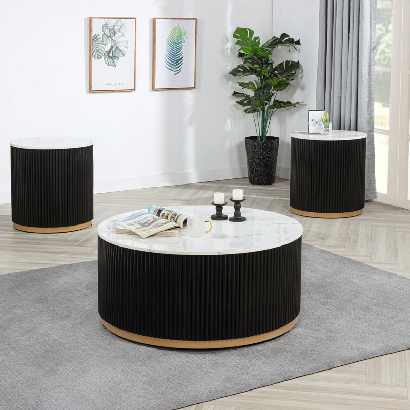 Ensemble de table basse 3 pièces, Noir et or