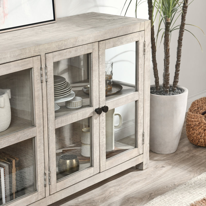 Buffet en bois massif de 68 po Delphine, Ivoire délavé