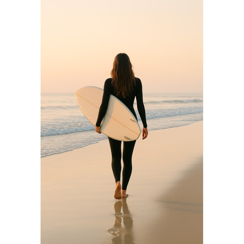 «Golden Solitude - Surfer Girl at Sunset», reproduction sur toile