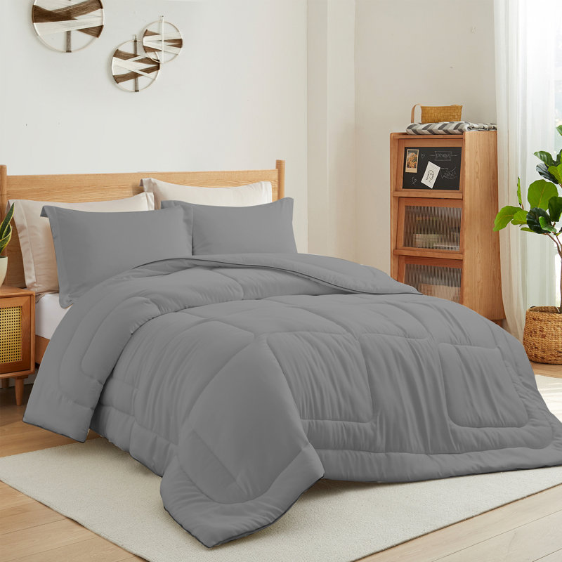 Ensemble d'édredon en microfibre 3 pièces , Édredon grand + 2 taies d'oreiller standard, Gris clair
