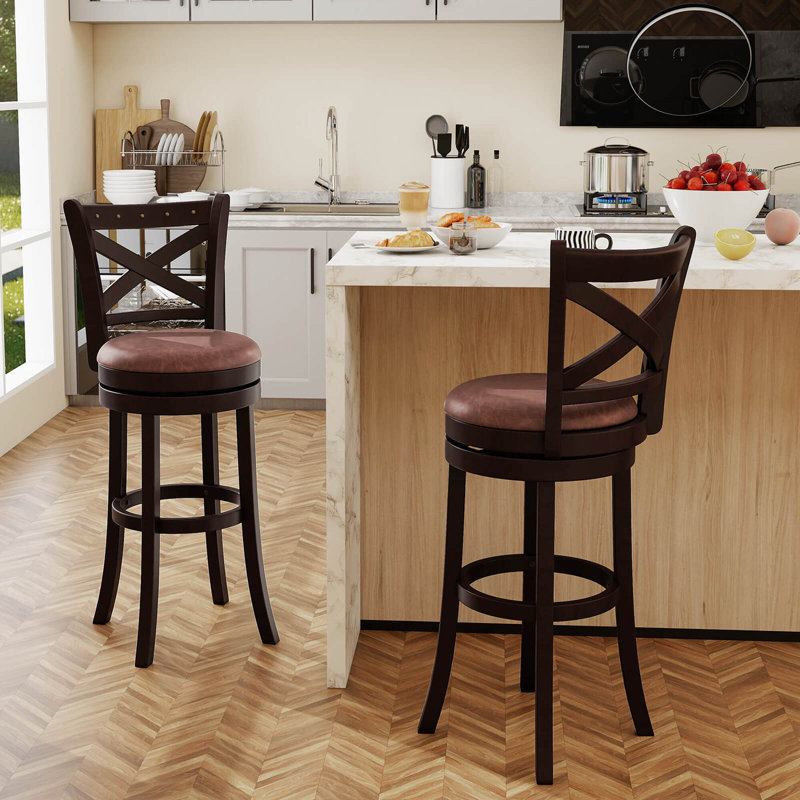 29" Swivel Bar Stools Footrest & Rubber Wood Frame For Kitchen Island, 4