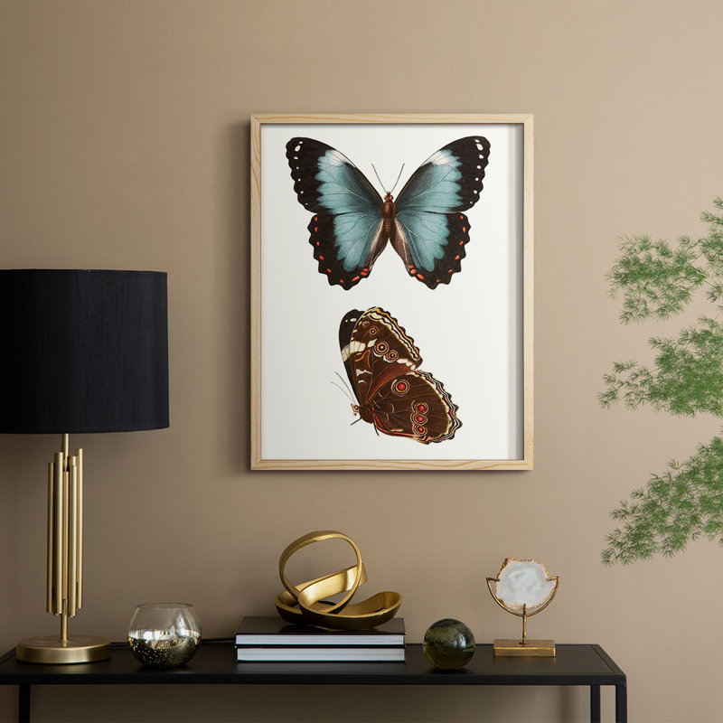 Reproduction encadrée de papillons bleus antiques IV - bois massif, H 15 po x l 12 po