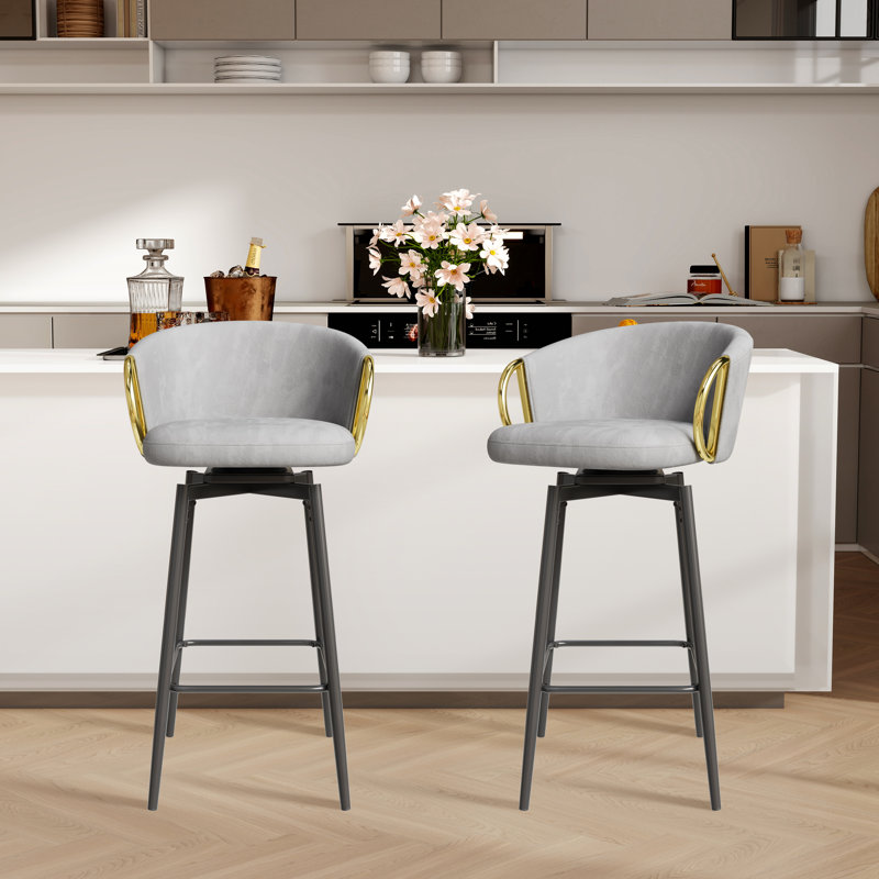 Tabouret de comptoir pivotant rembourré avec structure en métal (ensemble de 2), Noir, noir, noir, noir, Gris