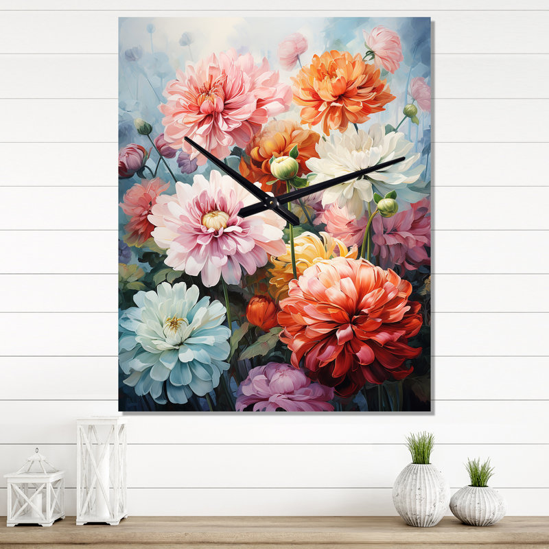 Horloge murale florale surdimensionnée et colorée Zinnias, Petit