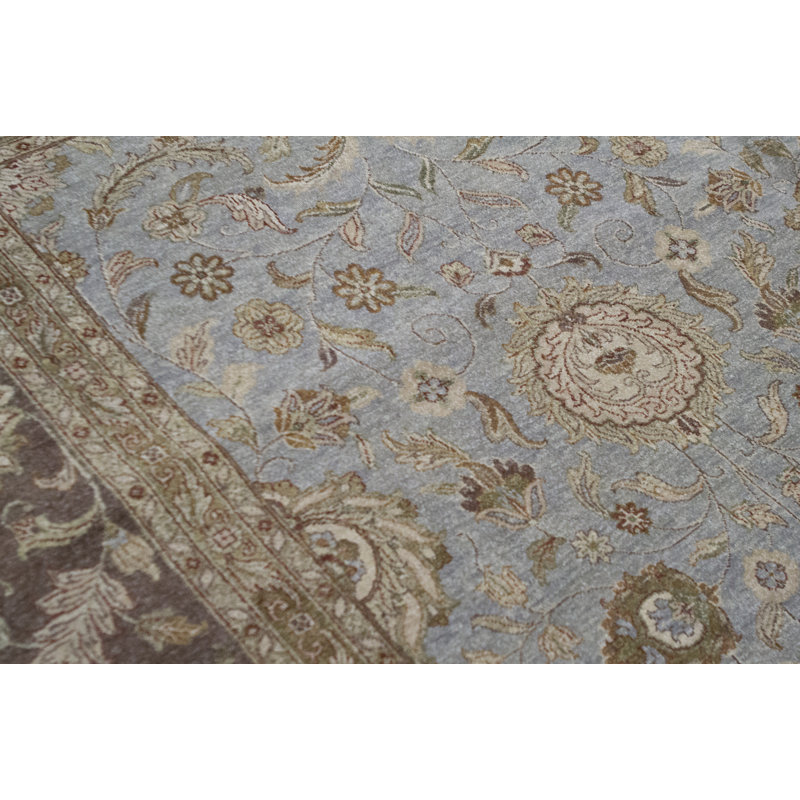 Tapis bleu clair et brun noué à la main de haute qualité