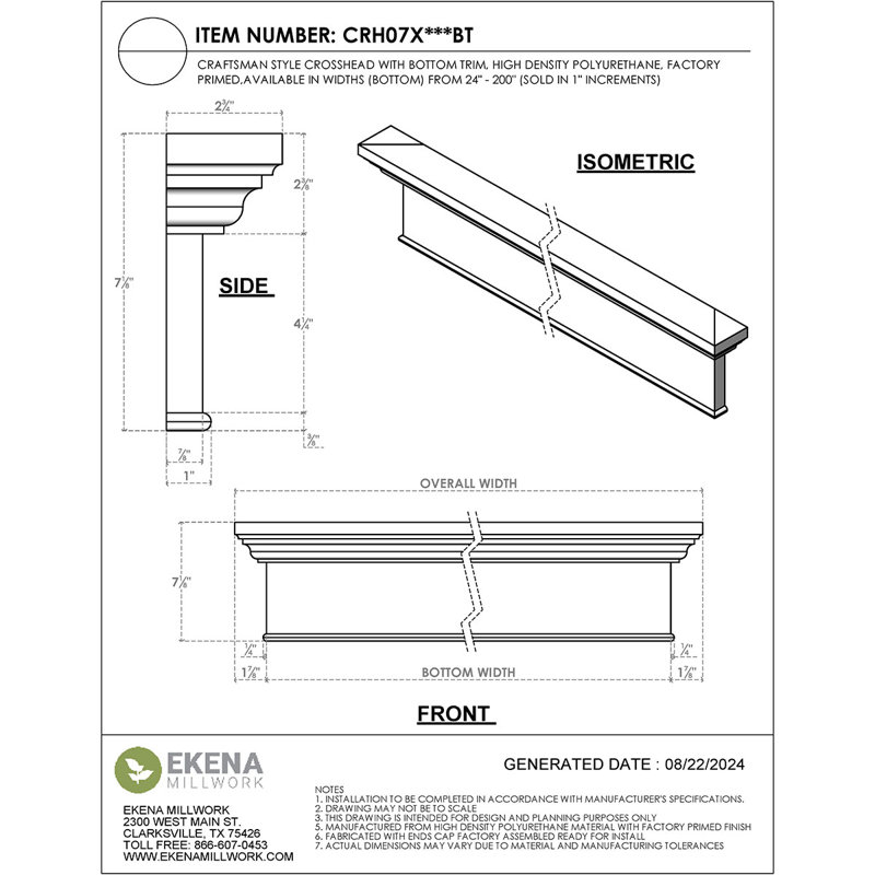 Endurathane Craftsman Crosshead with Bottom Trim, 115 inches
