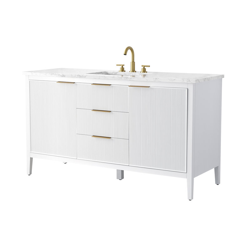 Emma 60" W Single Vanity, White/Brushed Bronze
