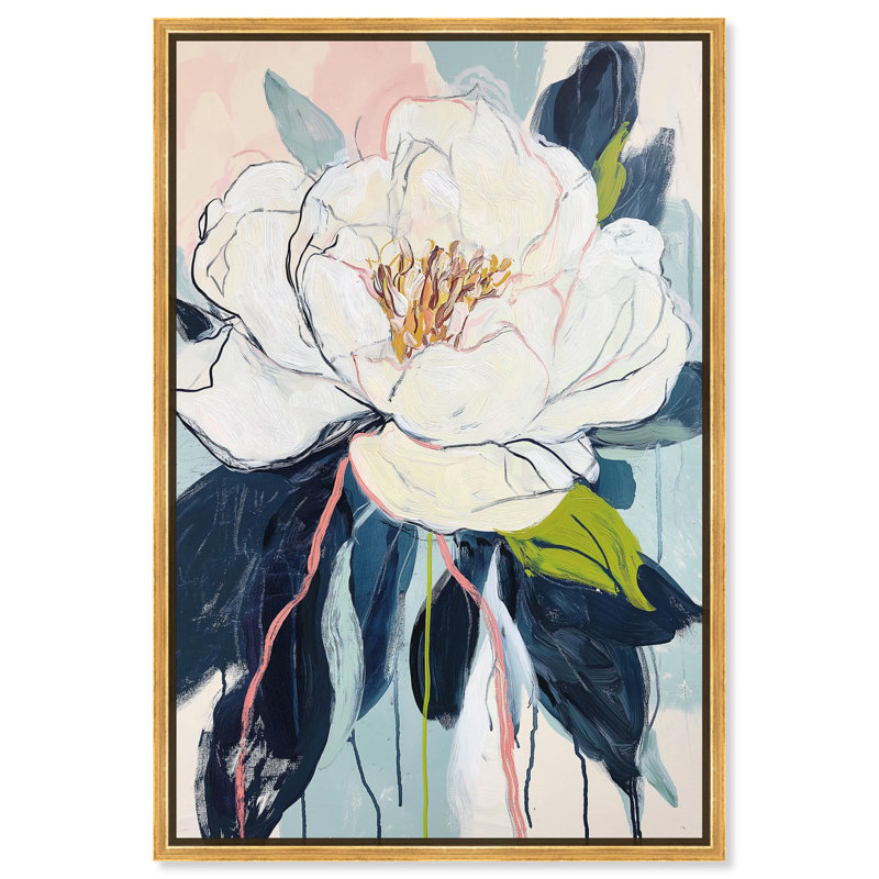 Toile à motif floral pastel Art Remedy, Bloom in Verdure, H 16 po x l 11 po, Cadre flottant doré