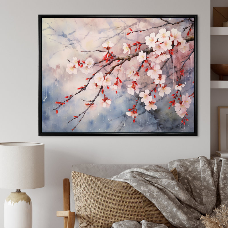 «Flower Whispers Cherry Blossoms» sur toile, H 24 po x l 32 po x P 1 po, Cadre flottant noir