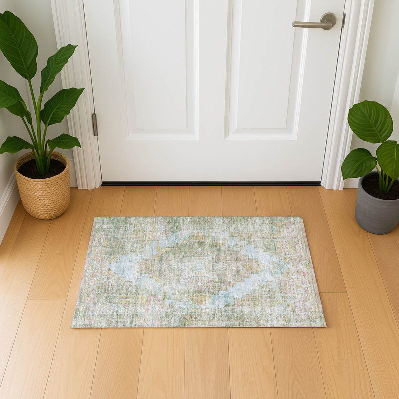 Premium Machine Washable Mayfield AMF2140 global Rug, 1'8" x 2'6", Green