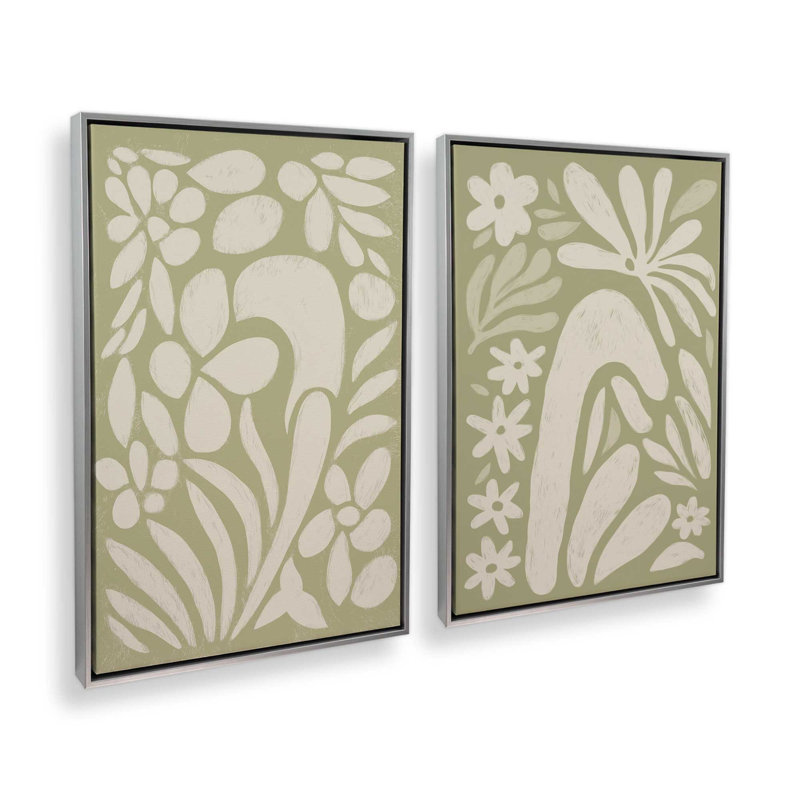 Ensemble de 2 impressions «Whimsy in Bloom», 48 po x 32 po, Cadre flottant en chrome poli