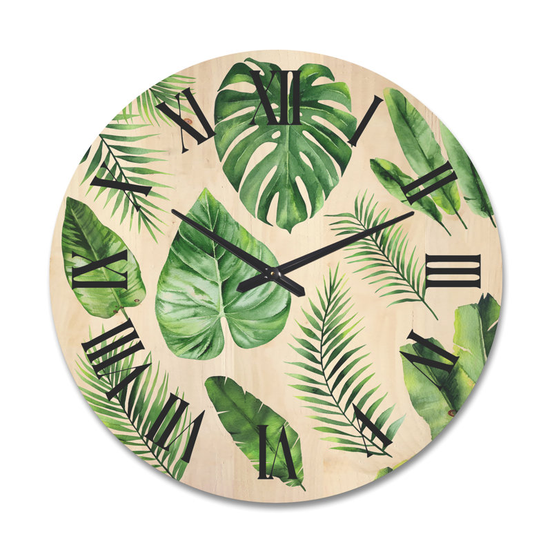 Horloge murale en bois Tropical Leaf of Monstera V, Grand