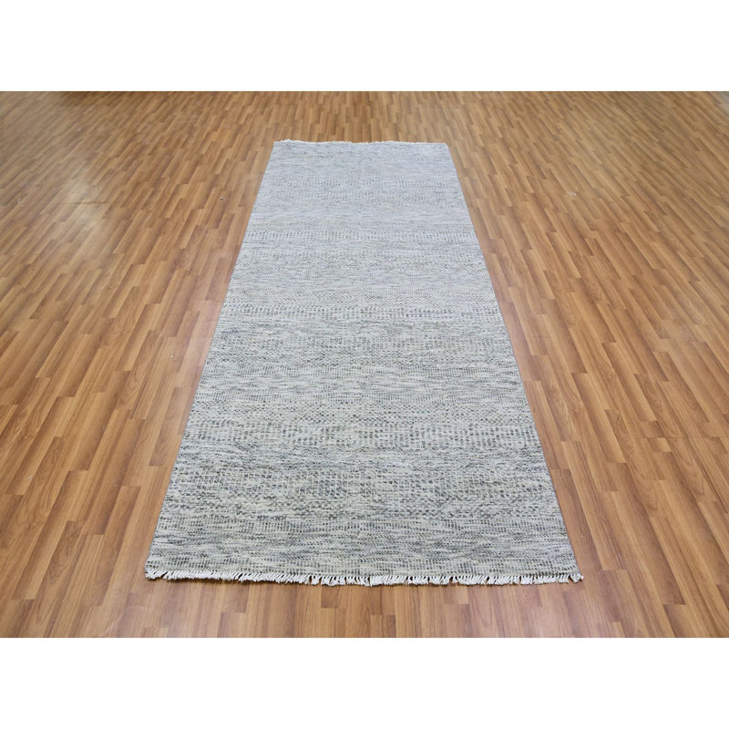 Tapis de couloir noué à la main 4 pi x 10 pi 1 po gris foncé