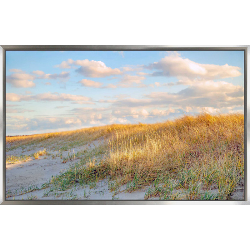 «Grassy Dunes Panorama» par - Photographie, Cadre flottant argent, H 39,5 po x l 63,5 po x P 2 po