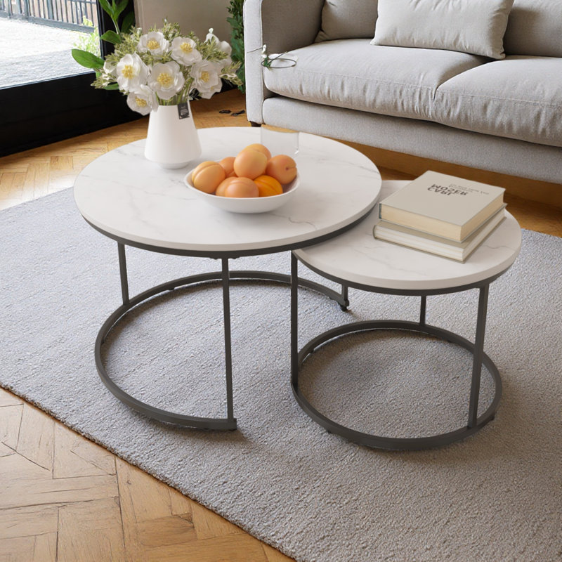 Table basse gigogne en bois 27,6 po, White, Marble