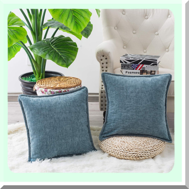 Edge Throw Pillow Covers 2 Pack - Soft Thread Stitching, Solid Dyed, Farmhouse Decor Cushion Cases for Couch Sofa