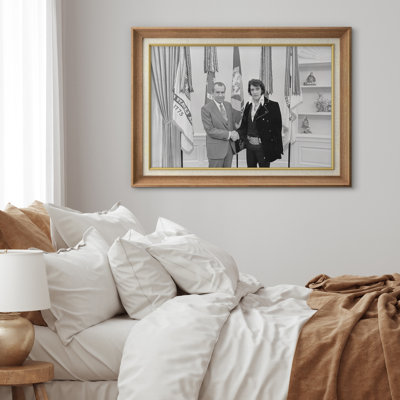 Vintage Elvis Presley with President Richard Nixon Black and White Photo Artwork, Office Pictures, Framed Canvas Giclee Print Wall Art.