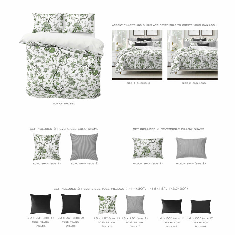 Tree Top Avocado Cotton Comforter Set, Queen Comforter + 7 Additional Pieces