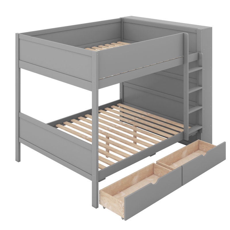 Jasna Full over Full Bunk Bed With 2 Drawers and Multi-layer Cabinet, Gray