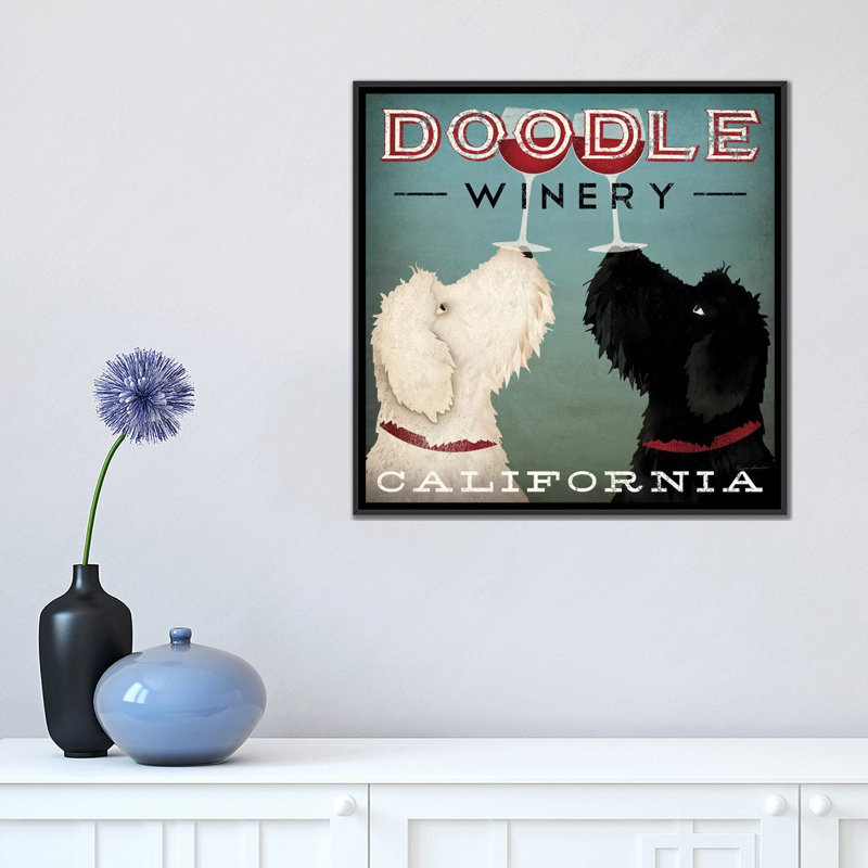 Doodle winery, impression sur toile tendue, Toile encadrée noire, L 18 po x H 18 po x P 1,5 po, Pas de tapis