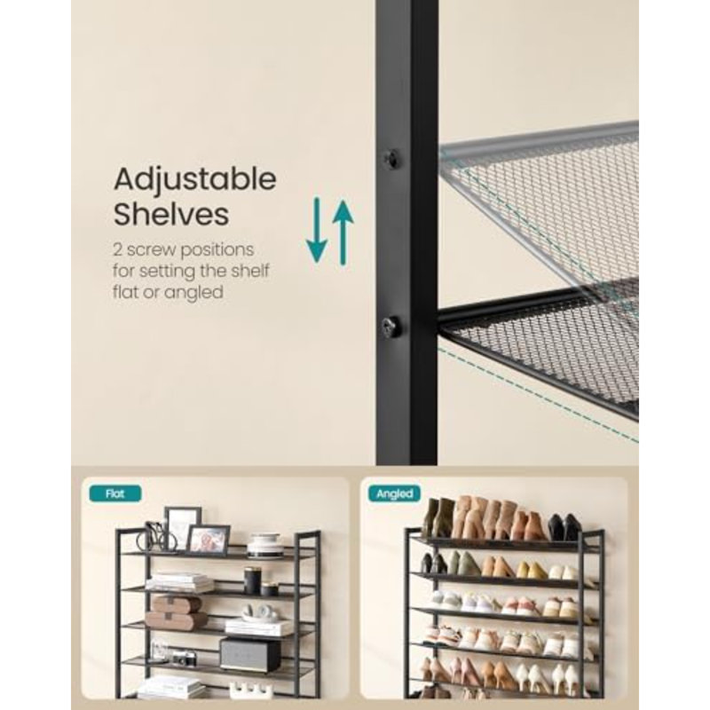 Range-chaussures, range-chaussures à 10 niveaux, support en métal pour le garage, ensemble de 2 tablettes empilables à 5 niveaux, avec tablettes réglables plates ou en angle, 40 à 50 paires, noir encre
