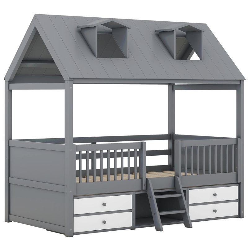 Structure de lit simple en bois, Gris