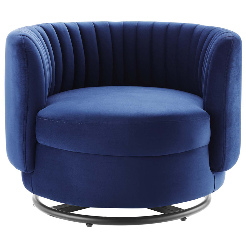 Gold Navy Velvet Swivel Accent Chair with Wood Base