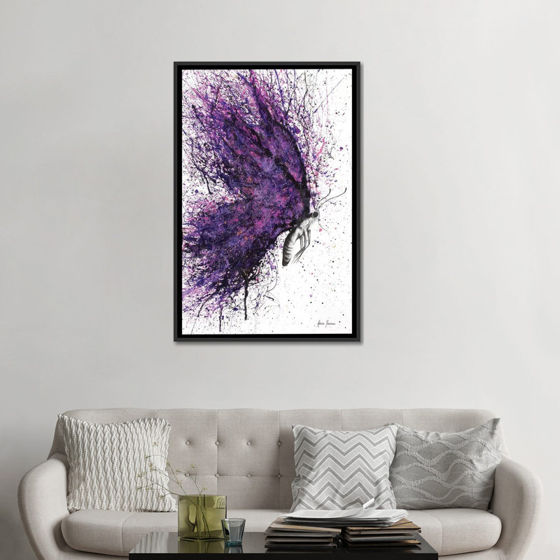 «Purple Sky Butterfly», impression sur toile, H 26 po x l 18 po x P 1,5 po, Toile avec cadre noir, Pas de tapis