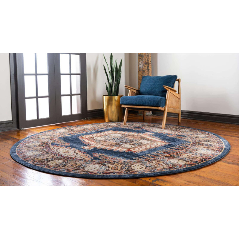 Tapis oriental terre cuite Vern, Rond 7 pi, Blue/Brown
