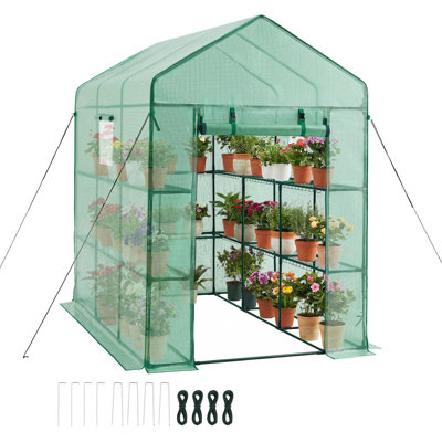 Serre de plain-pied, 54 po x 54 po x 77,2 po, serre avec tablettes, housse en PE haute résistance avec porte à fermeture à glissière et structure en acier, assemblage en quelques minutes, convient pour la plantation et le rangement
