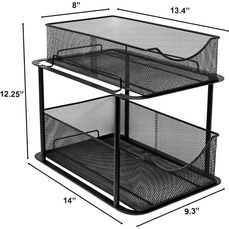 Sorbus 2-Tier Baskets with Mesh Sliding Drawers, Black
