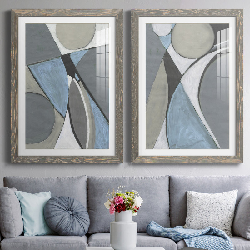 " A Soft Jeweled Geometric I " 2 - Pieces, White, 32" H x 23" W x 1" D, Grey Framed Paper
