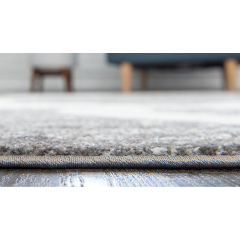 Tapis gris de style oriental Walmoor, Tapis de couloir 2 pi x 6 pi 1 po