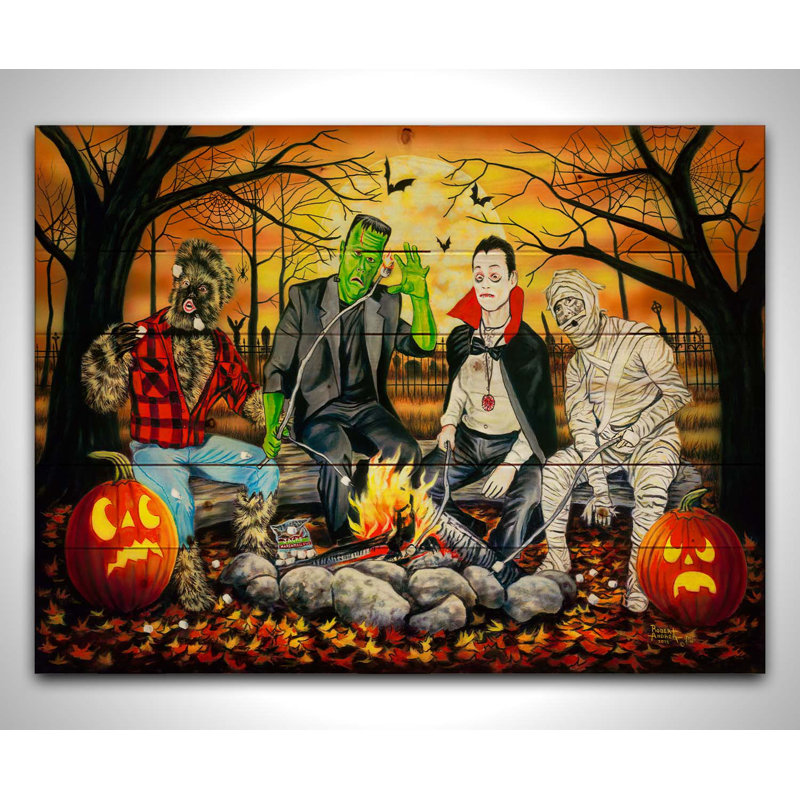«Monster Marshmallow Roast» par Robert Andrea, H 24 po x l 32 po, Bois