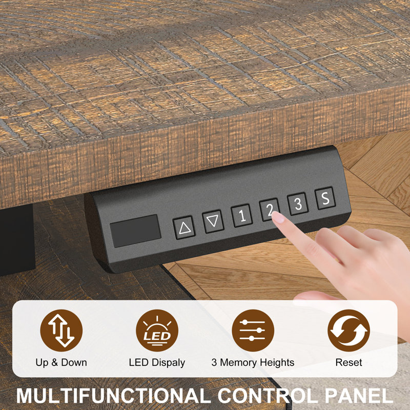 55'' L-Shaped Farmhouse Electric Standing Desk, Height Adjustable Sit Stand Corner Desk with Power Outlets, Storage Drawers & Sliding Door for Home Office