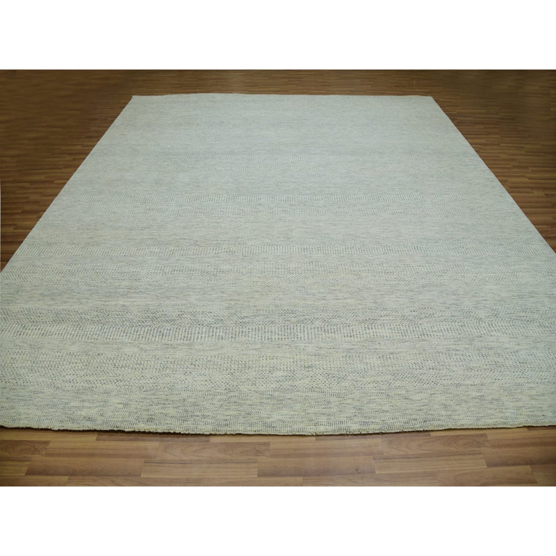Tapis oriental moderne noué à la main 12 pi 1 po x 12 pi 1 po ivoire en laine 100%