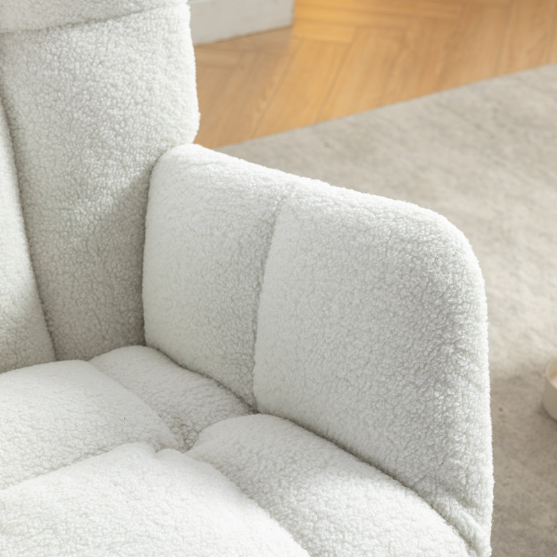 Chaise berçante en tissu avec repose-pieds Teddy, Ivoire ivoire