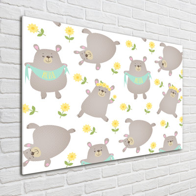 Teddy Bears Illustration - No Frame Print on Glass