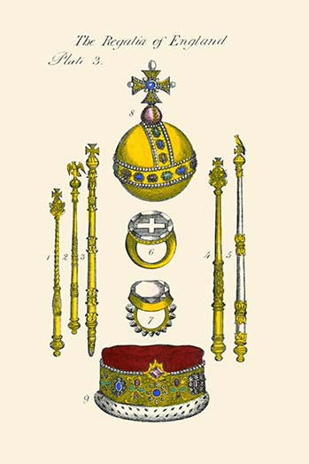 Bagues et cercles de couronnement de l’angleterre à la tour du couronnement d’angleterre-impression