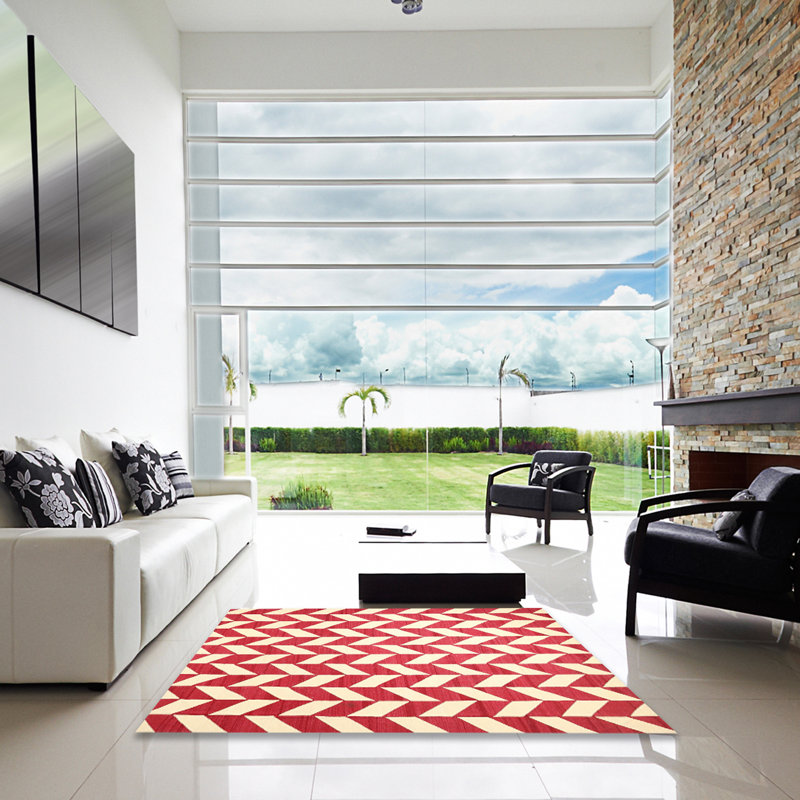Tapis contemporain rouge, Carré 7 pi