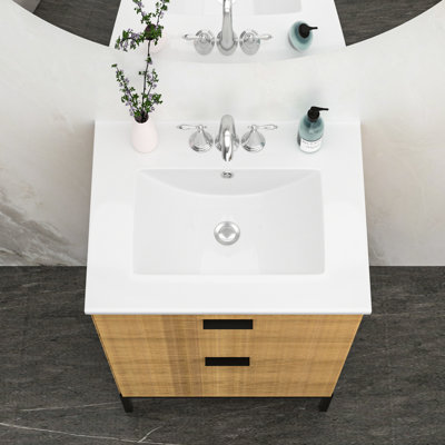 Ceramic Vanity Top 24"X18" White - Stain , Overflow Feature, 3 Faucet Holes, Large Space Countertop Overflow, Roomy